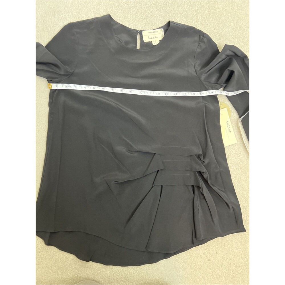 Nicole Miller 100% Silk Blouse S Black Long Sleeve Pleated Career Artelier New - Picture 12 of 13